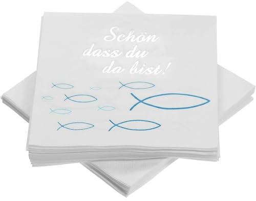 20 Stück Servietten Fisch Blau Tischdeko, für Junge Konfirmation Kommunion Taufe Tischdeko.