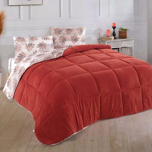 NORDIC SCHILLER Welsoft Doppelseitiges Bettdecke, 155X215 Ziegelrot, 35% Baumwolle, Mikrofaser Ganzjahresdecke, Atmungsaktive Schlafdecke für Allergiker, Weiche Zudecke, Waschmaschinefest