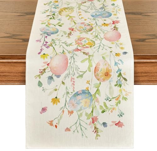 Kabwea 1 Pezzo 183 * 33cm Runner da tavola Uovo di Pasqua, Decorazione Pasquale, Decorazioni pasquali, Runner da tavola Primaverile