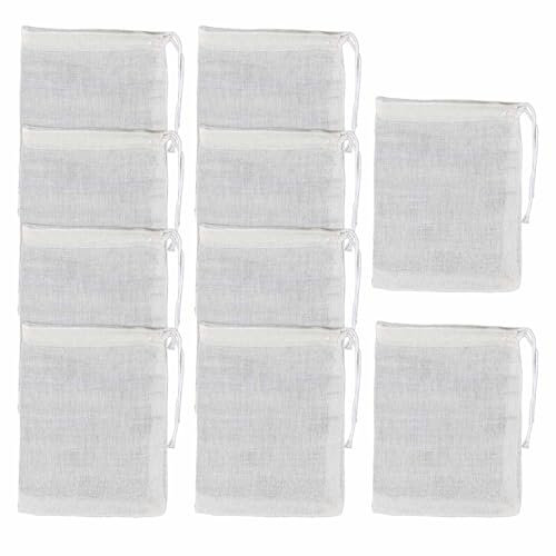 FYHJNC 10 Stück Baumwoll-Musselin-Beutel mit Kordelzug, kleine Sackleinen-Beutel mit Kordelzug, wiederverwendbare Tee-Gewürzbeutel zur Aufbewahrung, Basteln, Seifen- oder Schlackenfiltration