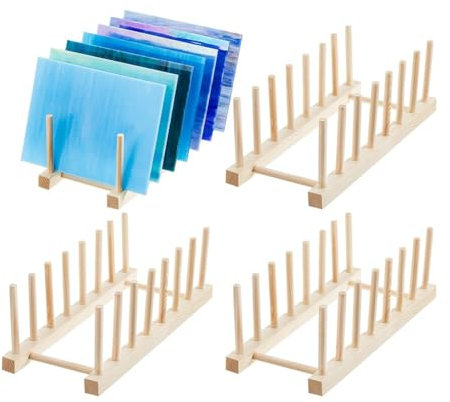 Sunmeit Boîte de rangement en verre de 4 pièces, étagère pour assiettes en bambou, convient pour assiettes en verre colorées, bols, tasses, livres, couvercles de casseroles