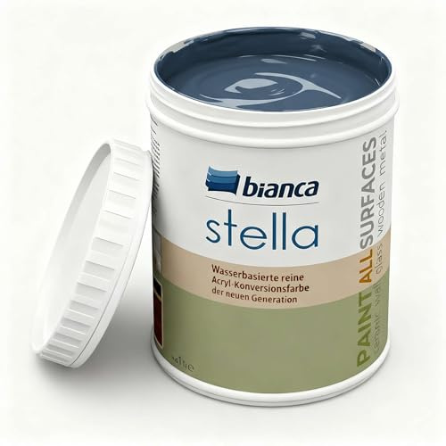 Bianca Stella Vernice per mobili premium senza carteggiatura per cucina e bagno, Blu marino, Lucido, 1000ml, a base acquosa, vernice acrilica per tutte le superfici, legno, piastrelle, metallo
