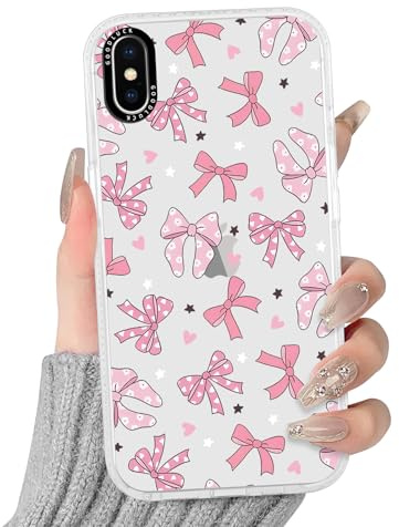 Phoona Transparent Bow Star Heart Phone Case for iPhone X/XS 5.8, Soft TPU Silicone with Aesthetics Pattern Design Cases,Shockproof Bumper Protector Matte Girls Women Cover, for iPhone X