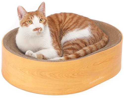 FUKUMARU Rascador para Gatos, Tablero rascador Ovalado para Gatos, Tablero rascador para Gatos Fabricado en cartón, Protege Sus Muebles, rascar y Descansar, Patrón de Vetas de Madera