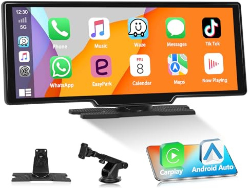Display CarPlay Apple Motorsi per CarPlay e Android Auto, Autoradio Touch Screen HD da 10,26'', CarPlay Portatile per Auto, SUV, Furgoni, Pick-up e Camion, GPS/Mirror Link/Bluetooth/FM/AUX/USB