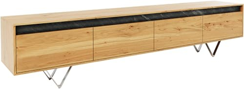 TV-Board Stonegrace Eiche Natur Schiefer 200 cm 4 Schübe V-Fuß Edelstahl | Designer Lowboard