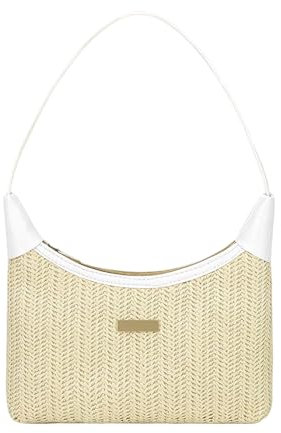 Mabecol Sac à Main Femme Panier Tressé Naturel, Petit Sac Bandoulière Réglable Pochette Telephone Portable, Sacs de Plage Idéal Été Voyages et Shopping (Blanc)