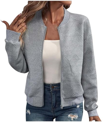 Blouson Damen Bomberjacke Leichte Reißverschluss Sweatjacke Sommerjacke Kurz Pilotenjacke Einfarbig Jacke Dünne Langarm Übergangsjacke College Jacket Mädchen Fliegerjacke Sommer Damenjacke Wanderjacke