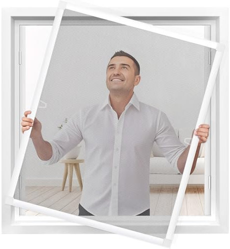 Fliegengitter Fenster mit Rahmen ohne bohren,80x100cm Insektenschutz Fenster, Zuschneidbar, aus Aluminium, mit Installationswerkzeugen, Verdicktes Netz nicht leicht zu reißen, Weiß