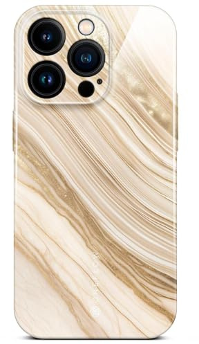 ONEFLOW Bliss Cover für iPhone 14 Pro Hülle in Marmor Optik, Designer Case Handy Schutzhülle mit Kameraschutz, Muster Hardcase Glitzer Handyhülle marmoriert, Gold Beige