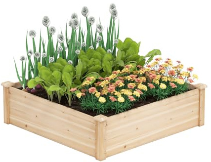 RELAX4LIFE Fioriera da Esterno, Orto Rialzato da Esterno con Fondo Aperto, Fioriera in Legno di Abete per Verdure, Fiori e Erbe, per Giardino, Terrazzo e Prato (Naturale, 102x102x30cm)