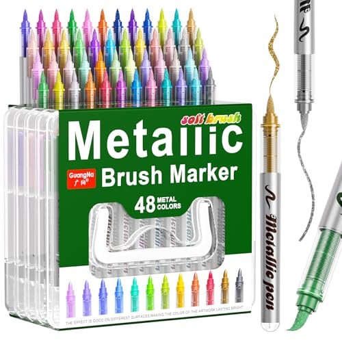 Sanyetral 48 Colors Metal Acrylic Pens,Brush Tip 1-5MM | for Paper, Pottery, Stones, Backpacks, Glass, Eggs, Fabrics, Plastics, Handicrafts