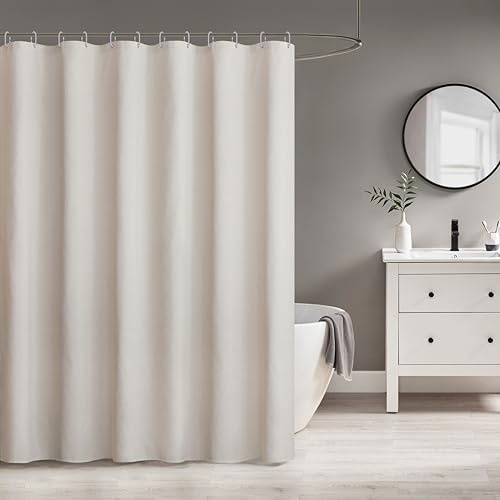 WELTRXE Shower Curtain, Faux Linen Shower Curtains, Mould Proof Mildew Resistant, Waterproof Bath Curtain with 12 hooks for Bathroom Shower Stall, Weighted Hem, Machine Washable, 183x183cm, Beige