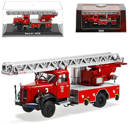 alles-meine.de GmbH Magirus Saurer Iveco 2 DM DL 30 Feuerwehr Herisau Rot mit Sockel und Vitrine 1/72 Atlas Modell Auto mit individiuellem Wunschkennzeichen