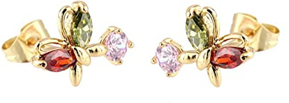 Homxi Damenohrringe Gold 585 14K, Schmetterling mit Granat Rubin Citrin, Ohrstecker Ohrringe Frauen Gold Mehrfarbig