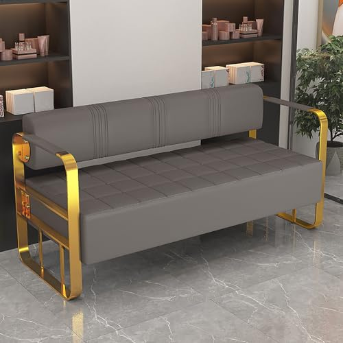 FQMYLTYN Wartezimmerbank, PU-Ledercouch Bürosofa, Gepolsterter Gästeempfangsstuhl mit Goldenen Armlehnen und Beinen, für Büro, Wohnung, Friseur, Flughafen(Gray,120x55x70cm)