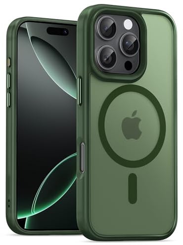 UNBREAKcable Custodia Magnetica per iPhone 16 Pro da 6,3 Pollici, Compatibile con MagSafe, Protezione Completa della Fotocamera, Custodia Sottile Antiurto e Anticaduta per Telefono - Verde Scuro