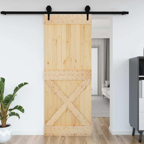Porta scorrevole, 90 x 210 cm, in legno massello di pino scorrevole, set completo per soggiorno e bagno