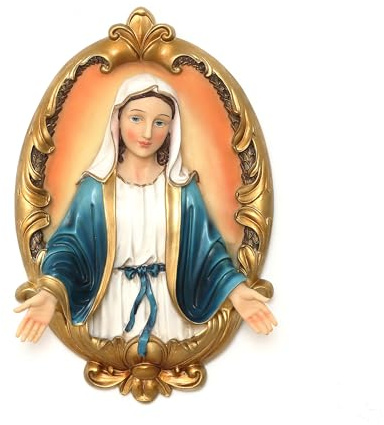 Hometopia Maria Wandbild 41 cm, Heilige Maria Wanddekoration Polyresin | Marienfigur mit Ovalem Rahmen, Religiöse Wanddekoration, Madonnenbild für Katholische Dekoration, Wohnzimmer & Gebetsraum