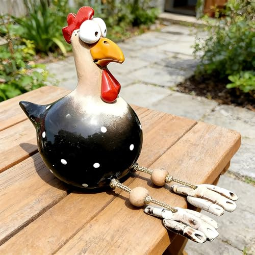 HIULLEN Keramik Huhn Gartendeko, Handarbeit Gartenstatue Dekorative Henne Gartenstecker, Hühner Gartenfigur Harz Gartendekoration, Henne Figuren Gartendeko für Außen Balkon Garten Ostern