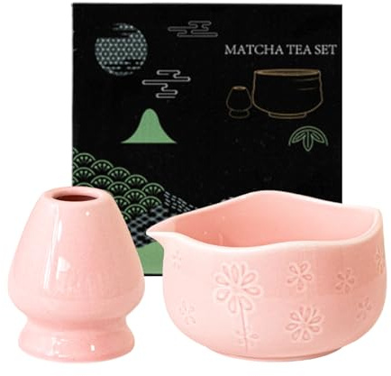 ESYFOR Tazón de Cerámica Matcha, 2 Piezas Tazón de Té Matcha Chawan con Boquilla de Vertido Tradicional Japonesa Cuenco Te Matcha para Principiantes, Amantes de Bricolaje