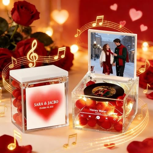 Personalisierte Spotify LED Acrylglas Spieluhr mit Foto, Mini Musik Geschenke mit eigener Lied für Freundin, Romantische Deko für Valentinstag Geburtstag Jahrestag Hochzeitstag Geschenke für Ihn & Sie