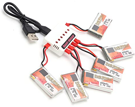 RASTKY RC Car Compatible 6pcs 3.7V 650mAh Lipo Battery Set,Portable and Safe RC Lipo Batteries with 6‑in‑1 Charger for Extended Entertainment Time