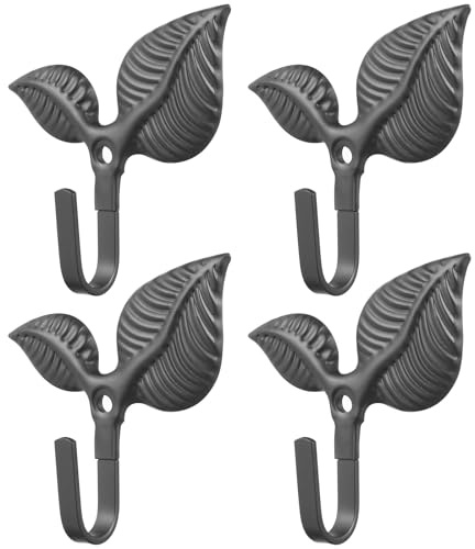 PAMINGONO Set 4 Ganci da Parete Vintage in Ghisa a Forma di Foglia, Ganci Decorativi in Ferro Battuto per Cappotti, Borse e Asciugamani, Appendiabiti da Parete Multifunzionali per Casa
