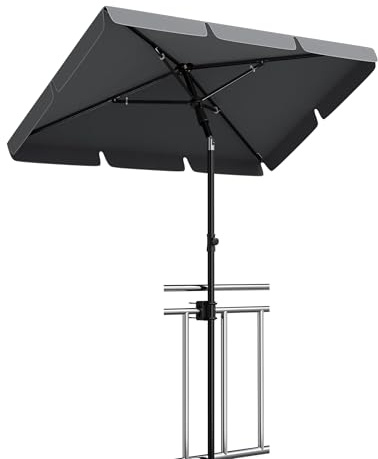 Sombrilla rectangular UV50+ para balcón, ahorro de espacio, resistente a la intemperie, altura e inclinación ajustable, con pinza y funda, ideal para jardín, terraza y playa, color gris