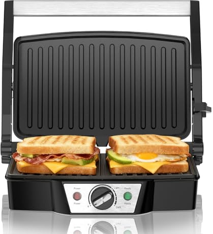 SUPERLEX Kontaktgrill 1500W Elektrogrill Tischgrill 180 Grad Aufklappbar mit Temperaturregelung Antihaft Grillplatten Edelstahlgriff für Panini Toast Fleisch Gemüse und Fisch