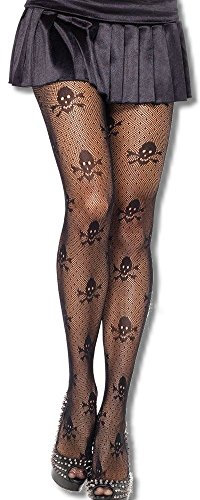 LEG AVENUE Netzstrumpfhose Totenkopf schwarz
