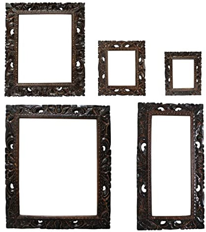 Oriental Galerie Rustikaler Bilderrahmen aus Holz Foto Rahmen Schnitzerei Wand Deko Ohne Glas, Farbe:Dunkelbraun, Größe:20x50 cm