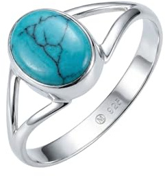 mantraroma Silberring Damen 925 Sterling Silber – ovaler Türkis Ring 7 x 9 mm, schlichter Edelstein Ring modern elegant, Geschenk für Frauen