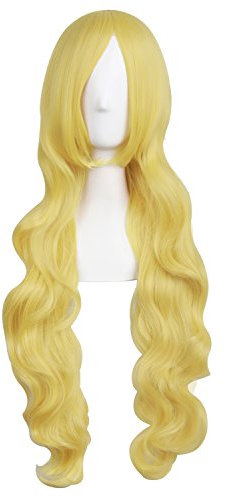 MapofBeauty 31/80cm Mode Lange Lockige Haare Anime Kostüm Perücke (Gold)