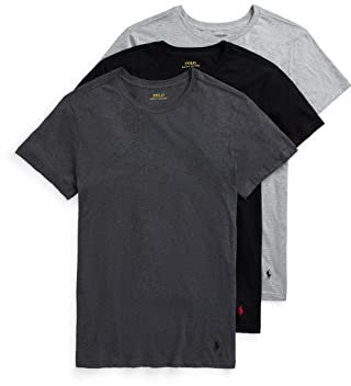 POLO Ralph Lauren Slim Fit w/Wicking 3-Pack Crew Undershirts, Andover Heather Black, Madison Heather Black, Black/Red, S