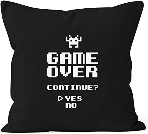 MoonWorks Kissen-Bezug Game Over Continue Yes No Kissen-Hülle Deko-Kissen Baumwolle schwarz Unisize
