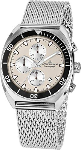 JACQUES LEMANS Herrenuhr Serie 200 Metallband massiv Edelstahl Chronograph 1-2041H