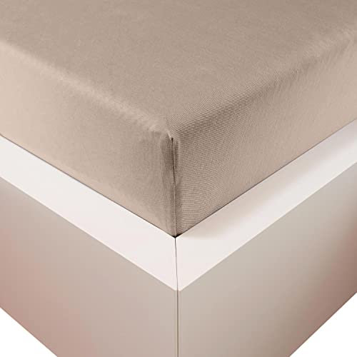 Traumschloss Spannbetttuch »Premium Plus« Mako Baumwolle mit Lyocell & Elasthan | Edel-Jersey | wärmt im Winter & kühlt im Sommer | Stein | 180-200x200-220cm