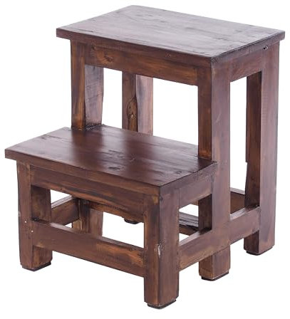 PFLANZENTREPPE Step | 46x37x37 cm (HxBxT), Altholz, zweistufig | rustikales Blumenregal, Pflanzenhocker, Deko-Ständer, handgefertigt | Farbe: 03 Dunkelbraun