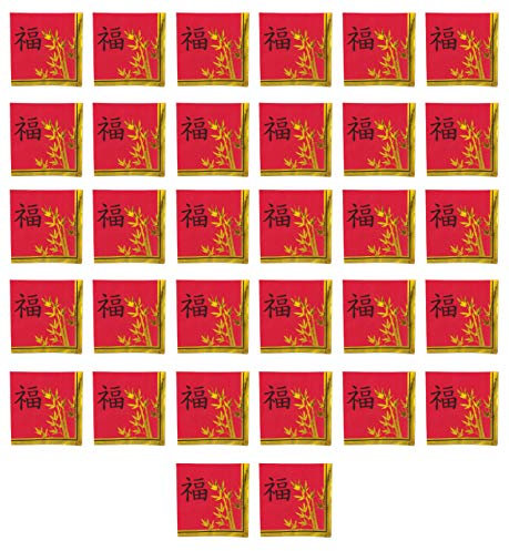 Beistle Papierservietten, 32 Stück, Chinesisches Neujahrsgeschirr, 16,5 x 16,5 cm, Rot/Gold/Schwarz