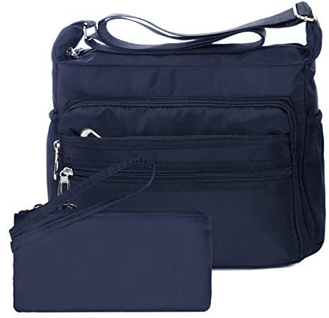 NOTAG Umhängetasche Damen, Wasserdicht Nylon Schultertasche Mehrfachtasche Handtasche mit RFID Geldbörse (S, Blau)