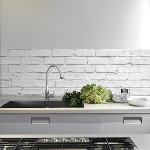 Crédence adhésive cuisine PVC 190_x_60_cm Pierres blanches Rouleau adhesif decoratif 100% fabriqué en Italie, avec encre non toxique, ignifuge et résistant à l'eau