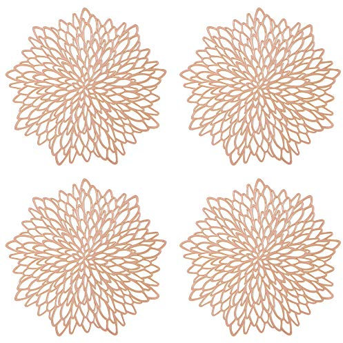 Globaldream Tovagliette Rotonde Scavate, 4 pezzi Tovagliette Sottopiatto Tappetini da Tavola Resistenti al Calore Stuoie Tappeti da Pranzo per Tavolo, Pranzo, Cucina (Oro Rosa, 38 cm)