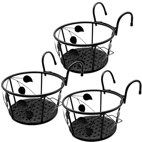 NILICAN - Cesto per fioriera in ferro battuto, per balcone, per casa, balcone, piante coltivate in casa,Abito a tre pezzi colore: nero