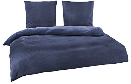 BaSaTex Winter Plüsch Bettwäsche Set Nicky-Teddy Cashmere-Touch Coral Fleece | 135x200 155x220 200x200 200x220 + 80x80 Kissenbezug | Größe: 200x200 | Farbe: Blau