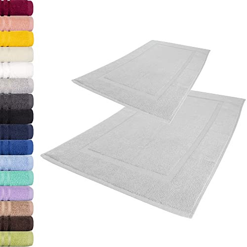 Lavea 2er Set Badematte 50x80 cm – rutschfeste, Waschbare Badematten aus 100% Baumwolle, Frottierserie Elena – Saugstark, Strapazierfähig und Zeitlos – Ideal für Badezimmer, Dusche - Silber