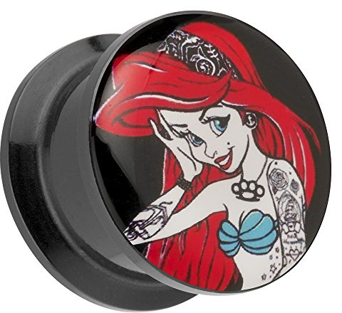 Taffstyle Ohr Plug Flesh Tunnel Piercing Ohrpiercing Kunststoff Schraub Schraubverschluß Picture mit Comic Tattoo Girl mit roten Haaren Motiv