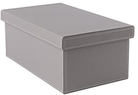 Osco Faux Leather Stackable Media Storage Box, Holds up to 26 DVDs, Blu-ray Discs and CDs, Durable Wipe-Clean Finish, Space-Saving Storage Container, Grey