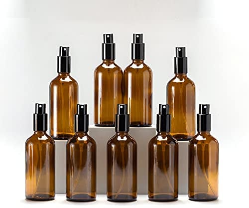 YIZHAO Ambar Bote Spray Pulverizador Cristal 100ml, Pulverizador Cristal Pequeño con Fina Niebla, para Aceite Esencial, Aromaterapia, Perfume,Limpieza, Viaje, Agua,Farmacia, Laboratorio – 9Pcs