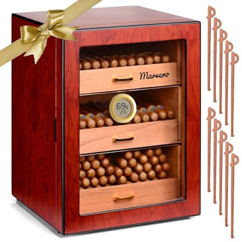 Marvero Zigarren humidor handgefertigter Zigarrenhumidor, Zedernholz-Humidor für 150 Zigarren mit digitalem Hygrometer, befeuchter. Geschenke für Männer